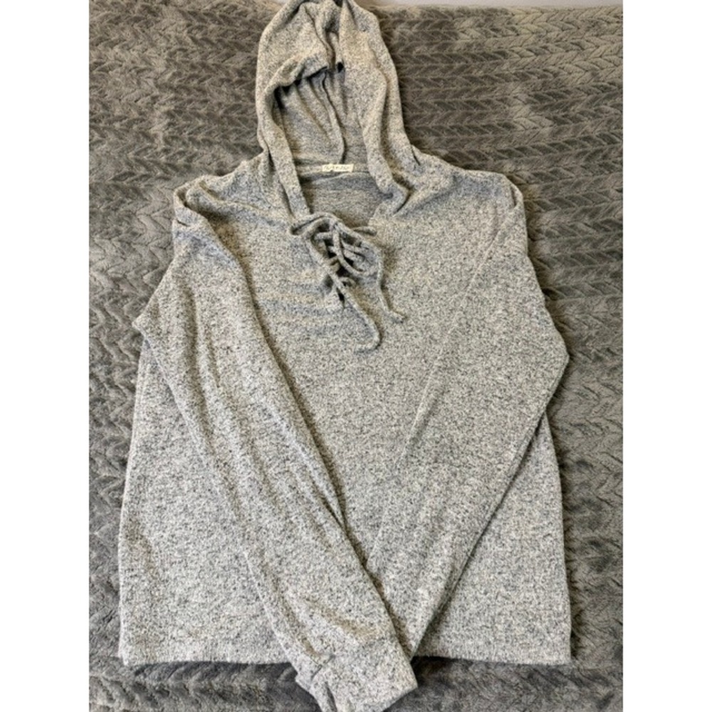 Heart & Hips Womens Gray Marled Lace Up Hoodie Long Sleeve Top Size M 0039